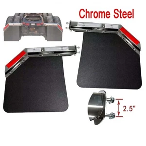 For Semi Truck Chrome Angled Spring Loaded Mud Flap Hanger 2.5" & Mud Flap 2PCS - Picture 1 of 14