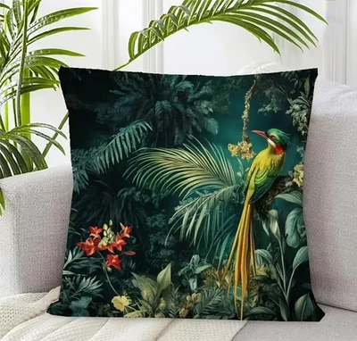 Kissen Bezug 45 cm floral Vogel Dschungel Geschenk Deko tropisch grün Palme - Bild 1 von 2