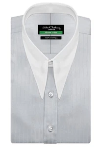 Men's Vintage Spear Pointed Dagger Collar Grey Stripes GoodFellas Revival Shirt - Picture 1 of 4