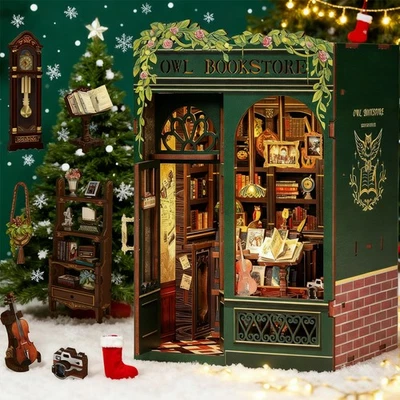 CHAD VALLEY Book Nook Kit DIY Puppenhaus Selber Bauen Miniatur Haus mit LED Owl Bookstore DE