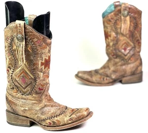 Botas Corral Ethnic Patter & Whip Stitch punta cuadrada para mujer talla 8 M - Imagen 1 de 9