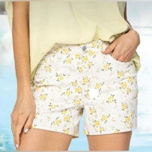 Judy Blue XL Floral Print Denim Shorts Mid Rise Yellow White NWT - Picture 1 of 14