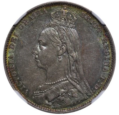1890 United Kingdom Queen Victoria 1 Shilling Silver Coin NGC AU 58 KM#774 - Image 1 of 3