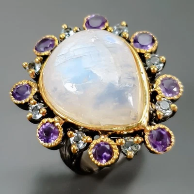 Jewelry 12 ct+ Natural Moonstone Ring 925 Sterling Silver Size 7 /R438635 - Image 1 of 4