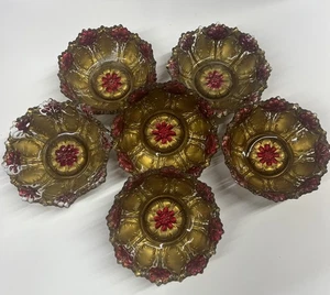 Vintage Set Of 6 Red & Gold Goofus Glass Berry Bowls, *See Photos & Read* - Picture 1 of 16