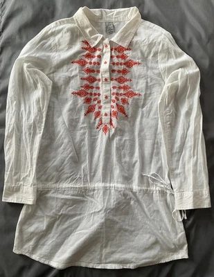 Vestido de natação bordado indiano prAna branco/laranja M EXCELENTE algodão orgânico - Imagem 1 de 4