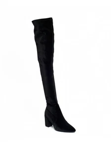 SMASH SHOES Womens Black Wide Calf Malia Pointy Toe Block Heel Heeled Boots 11 - Picture 1 of 11