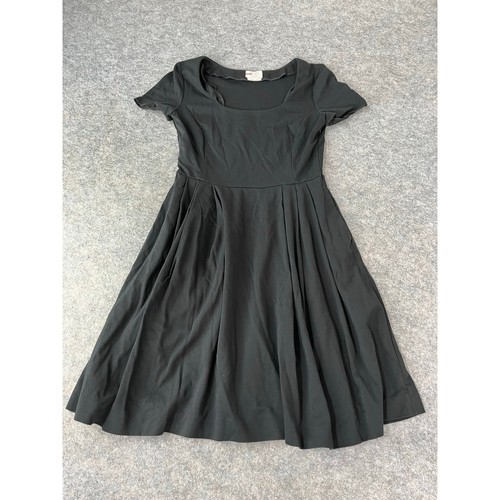 Abito donna Prada nero lunghezza ginocchio aderente e svasato zip laterale taglia EU 46 US 12