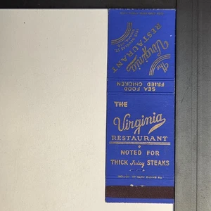 The Virginia Restaurant Omaha NE Vintage Blue Gold Foil Matchbook - Picture 1 of 3