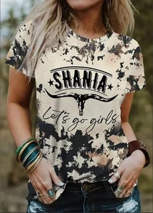 Shania Twain T-Shirt, Retro Western Bull Skull Cow Hide Bleached T-Shirt - Picture 1 of 10