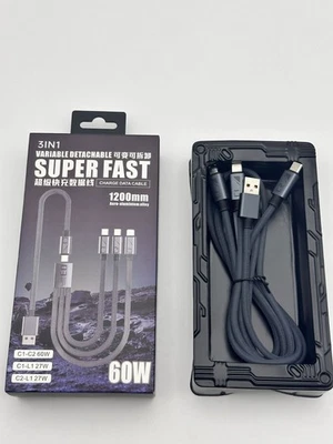 3 in 1 Multi 6ft USB Charging Cable Type C Fast Charger Cord  for Iphone Samsung - Image 1 of 4