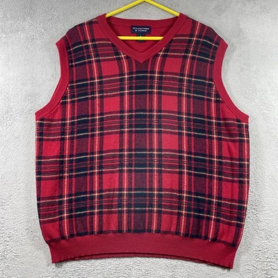 Suéter Chaleco Vintage Roundtree & Yorke Adulto XL Rojo Cuadros Mezcla Lana Pullover Foto 1 de 4