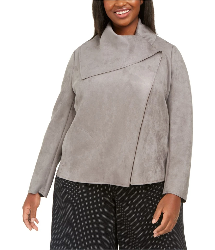 Anne Klein Womens Faux Suede Jacket, Grey, Plus Size, 0X - Image 1 of 1