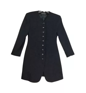 Vtg DONNA KARAN New York Long Black Tweed Cardigan US 10 Rhinestone Buttons - Picture 1 of 7