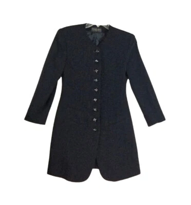 Cárdigan largo de tweed negro DONNA KARAN New York de colección EE. UU. 10 botones de estrás Foto 1 de 4