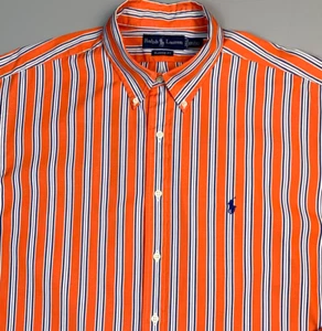 Camisa Ralph Lauren para Hombre Extra Grande 17 1/2 Calce Clásico Naranja Marino Rayas Pony - Imagen 1 de 10