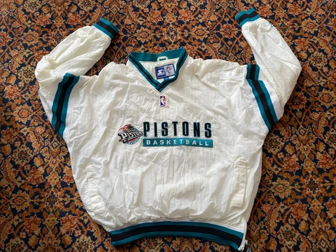 Vintage 1990s Detroit Pistons Starter Pullover Windbreaker White/Teal XL Cover