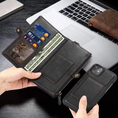 Leather Removable Wallet Magnetic Flip Card Case Cover for iPhone & Samsung US - Image 1 of 4