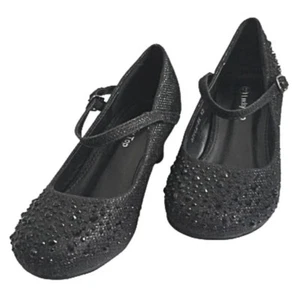 Lucky Top Kid Girls Sparkling Mary Jane Rhinestone Black Glitter Dress Shoes - Picture 1 of 6