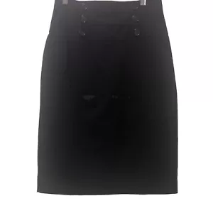 Worthington Classy Career Woman’s Skirt ~ Sz 6- Black ~24.5” L ~6 Black Buttons - Picture 1 of 11