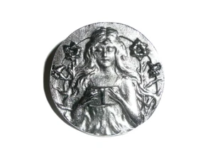Pretty Girl Reading Book Antique Reproduction Pewter Finish Metal Button 1" diam - Picture 1 of 6
