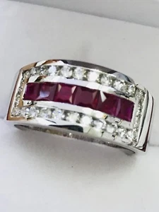 1.78 CT 14k Solid White Gold Mens Men's Man Natural Diamond Princess Ruby Ring - Picture 1 of 8