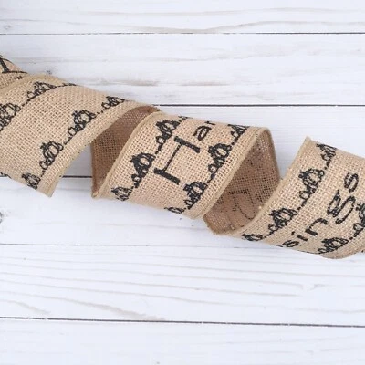 Wired Primitive Burlap Ribbon Harvest Blessings 3 in x 120 in R4 - Image 1 of 2