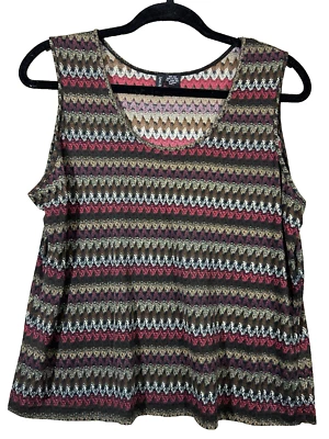 Lynn Ritchie Silk Top Blouse Women L Multicolor Zigzag Pattern Sleeveless - Image 1 of 4