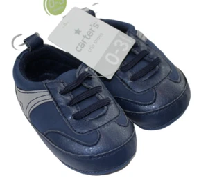 Carter's Blue Gray Crib Shoes Sneakers Baby Infant Boys Size 1 0-3 months NWT - Picture 1 of 5
