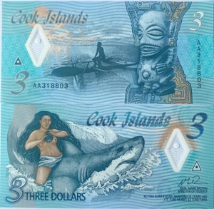 Cook Islands 3 Dollars ND 2021 P 11 Polymer UNC NR - Picture 1 of 3