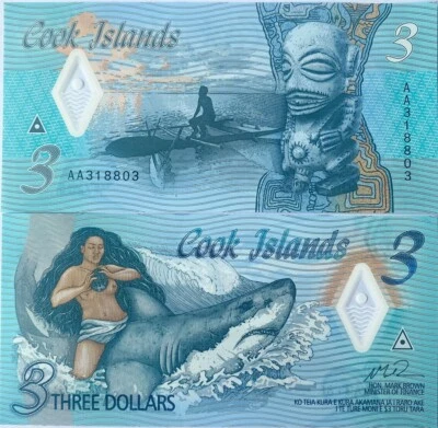 Cook Islands 3 Dollars ND 2021 P 11 Polymer UNC - Image 1 of 3