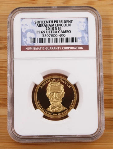 NGC 2010 S ABRAHAM LINCOLN 16th Presidential $1 Dollar PF69 Ultra Cameo Proof Cover