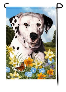 Summer Flowers Garden Flag - Black and White Dalmatian - Picture 1 of 1