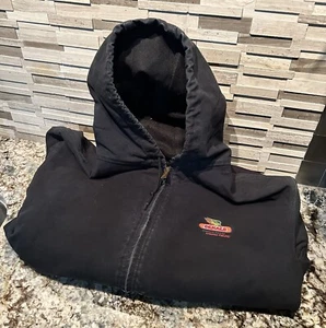 Nice Vintage Distressed Carhartt Hooded Black Jacket USA Dekalb Seed Logo 3XL - Picture 1 of 10