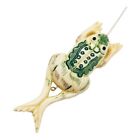 Waterbuffalo Bone Leeping Frog | 54x20x9mm | Cream/Green/Black | 1 Bead |