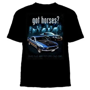 Ford Mustang Got Horses? Black T'Shirt Print Front And Back - Picture 1 of 1