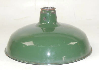 VINTAGE METAL SHOP LIGHT SHADES GREEN PORCELAIN ENAMEL D=14" GARAGE INDUSTRIAL 0 - Image 1 of 4