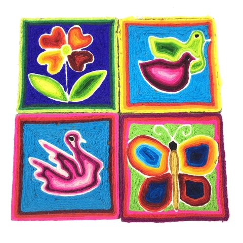 String Yarn Paintings Wall Hangings Bright Colorful Birds Flowers Art 4x4 Cover