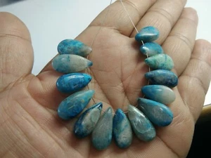 AAA CHRYSOCOLLA SMOOTH PEAR BRIOLETTE 8X18-9X16 MM 14 GEMSTONE BEADS STRANDS - Picture 1 of 4