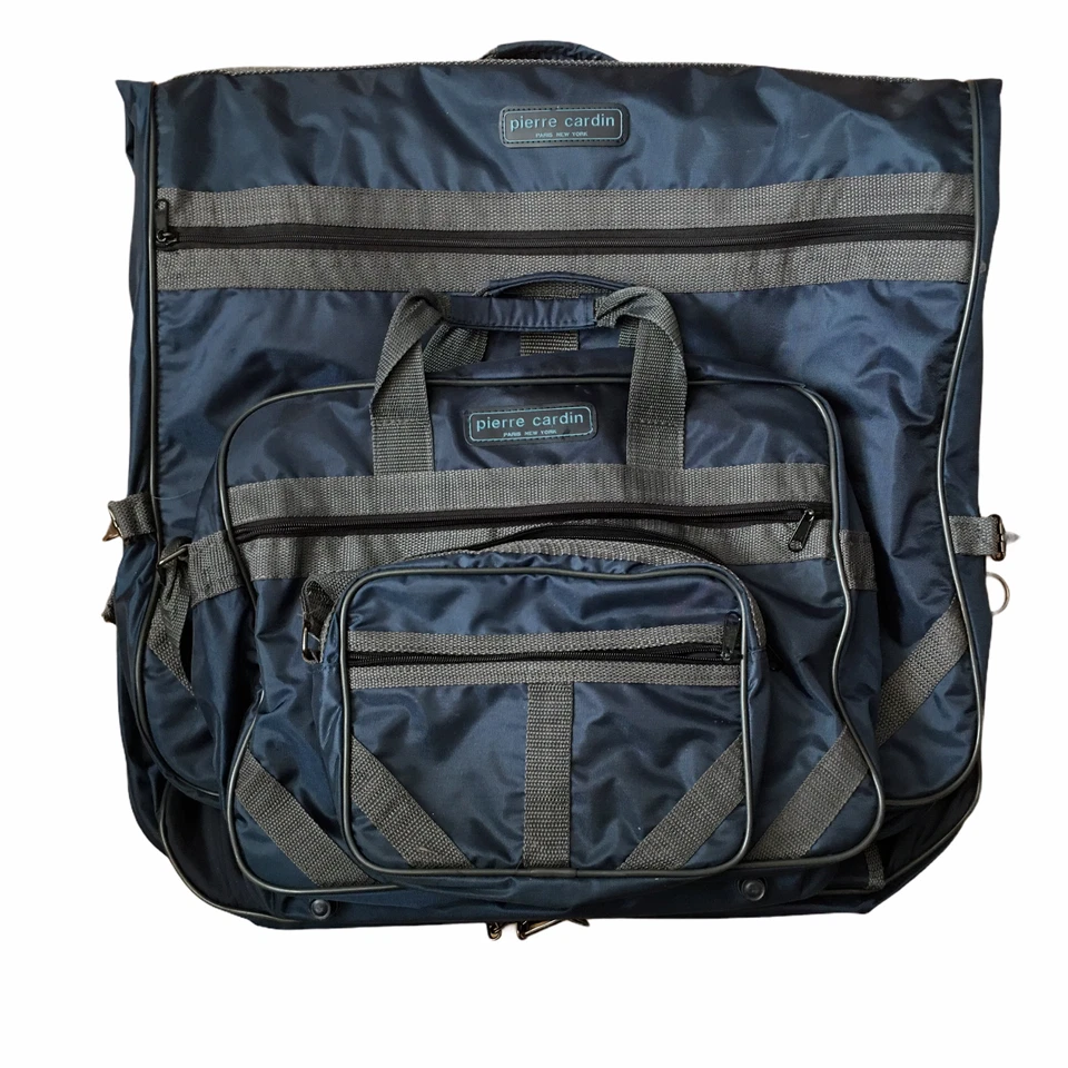Винтажный 3 изделия Pierre Cardin синий нейлона чемодан путешествий ручная кладь сумка с короткими ручками ✨EXC✨ - Изображение 1 из 4