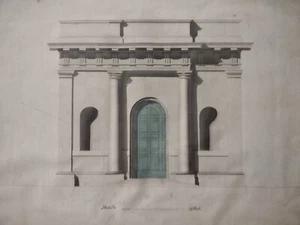 Acquarello originale architettura 1860 Villa palladiana Veneto Felci colonne - Picture 1 of 10