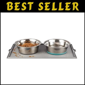 Dishwasher Safe Deep Dog Bowls with Silicone Placemat - Perfect for Multi-Pets - Picture 1 of 9