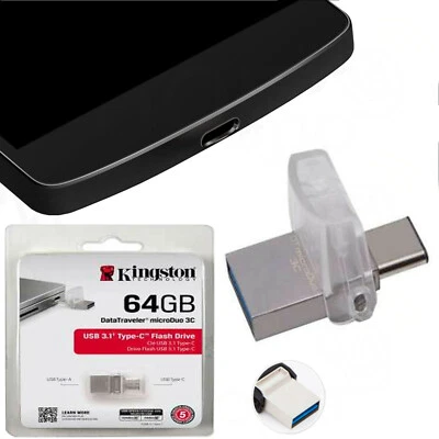 Kingston DTDUO3C 64GB Data OTG Type C-USB Plug Traveler Micro Duo USB 3.1 - Image 1 of 4