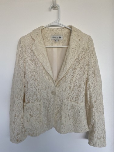 OFF WHITE Giacca Vintage Forever 21 Pizzo Esterno Cropped Bianco Off Avorio Taglia S