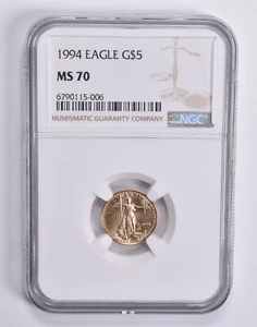 MS70 1994 $5 1/10 th Oz Gold American Eagle NGC Brown Label - Picture 1 of 5