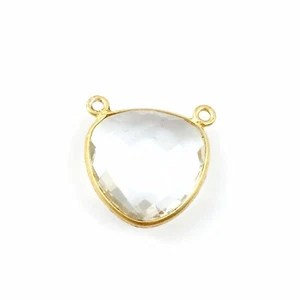 Bezel Gem Links - Gold Vermeil - Large Trillion - 18mm - Crystal Quartz -1pc - Picture 1 of 4