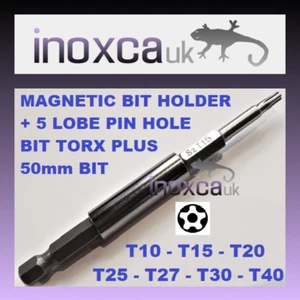 FIVE LOBE PIN BIT INSERT 5 LOBE 50mm + MAGNETIC HOLDER 1/4" HEX TORX PLUS HOLE - Picture 1 of 1