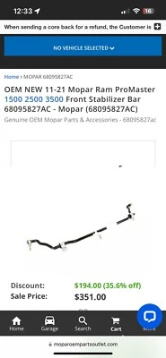 Barra estabilizadora delantera Ram ProMaster 1500-3500 2014-2021 - Mopar 68095827AC Foto 1 de 4
