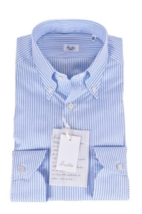 NEW Fralbo Napoli handmade cotton shirt 42 US 16.5 Modern fit blue striped - Picture 1 of 4