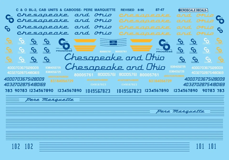 Microscale 87-47 HO Chesapeake & Ohio C&O 40s/50s Cab Diesels Locomotive Decals